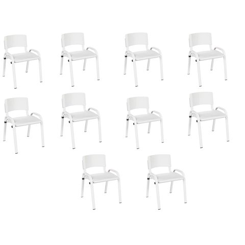 Kit 10 Cadeiras Infantil Iso, Escola, Base Branco-branco