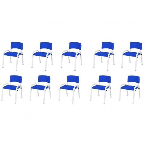 Kit 10 Cadeira Iso Infantil Creche, Base Branco Azul
