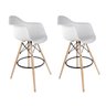 Conjunto com 2 Banquetas Eames com Braços Branca - Base de Madeira Natural - 1