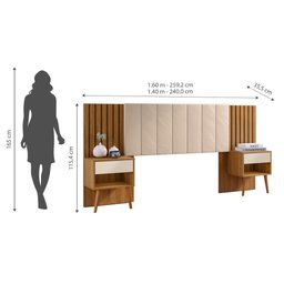 Cabeceira Queen Extensivel Estofada com Mesa de Cabeceira Zara Shop Jm Camaru Perola - 5