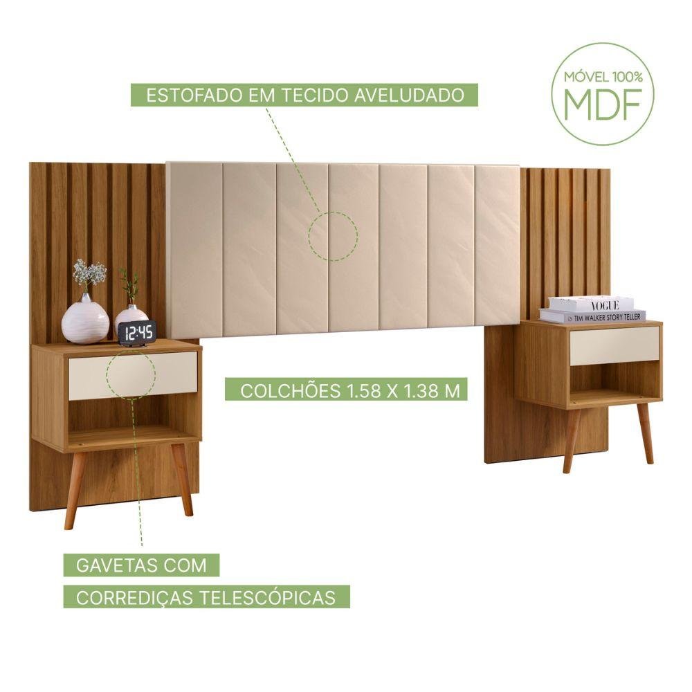 Cabeceira Queen Extensivel Estofada com Mesa de Cabeceira Zara Shop Jm Camaru Perola - 4
