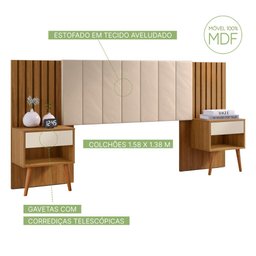 Cabeceira Queen Extensivel Estofada com Mesa de Cabeceira Zara Shop Jm Camaru Perola - 4