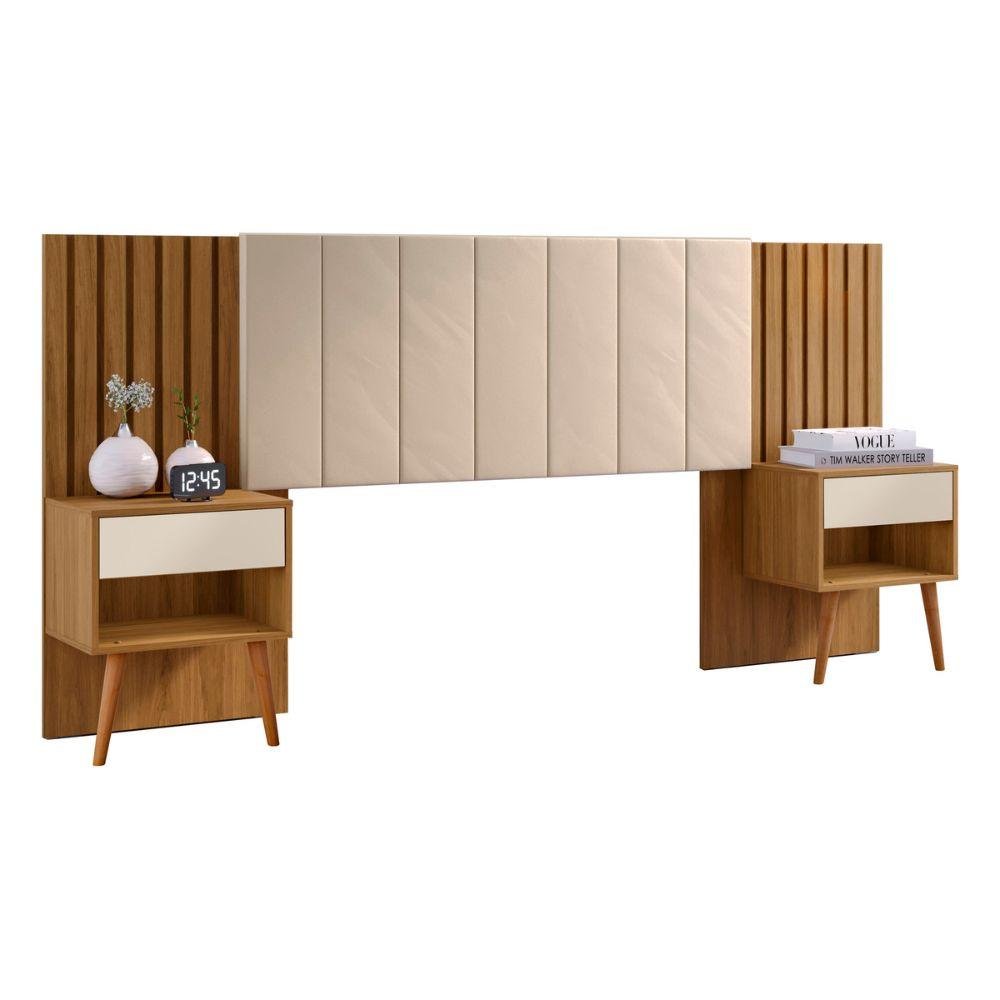 Cabeceira Queen Extensivel Estofada com Mesa de Cabeceira Zara Shop Jm Camaru Perola - 2