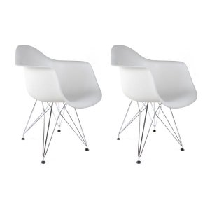 Kit 2 Cadeiras Eames com Braços Branca - Base Eiffel Cromado