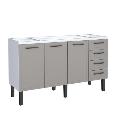 Gabinete de Aço para Pia 160cm 3 Portas Juno/apolo 4 Gavetas Cozimax Cinza Argila