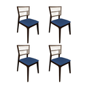 Ver imagem 1 de Kit 4 Cadeiras de Jantar Madeira Maciça Castanho Manuela Assento Veludo Azul Tela Premium