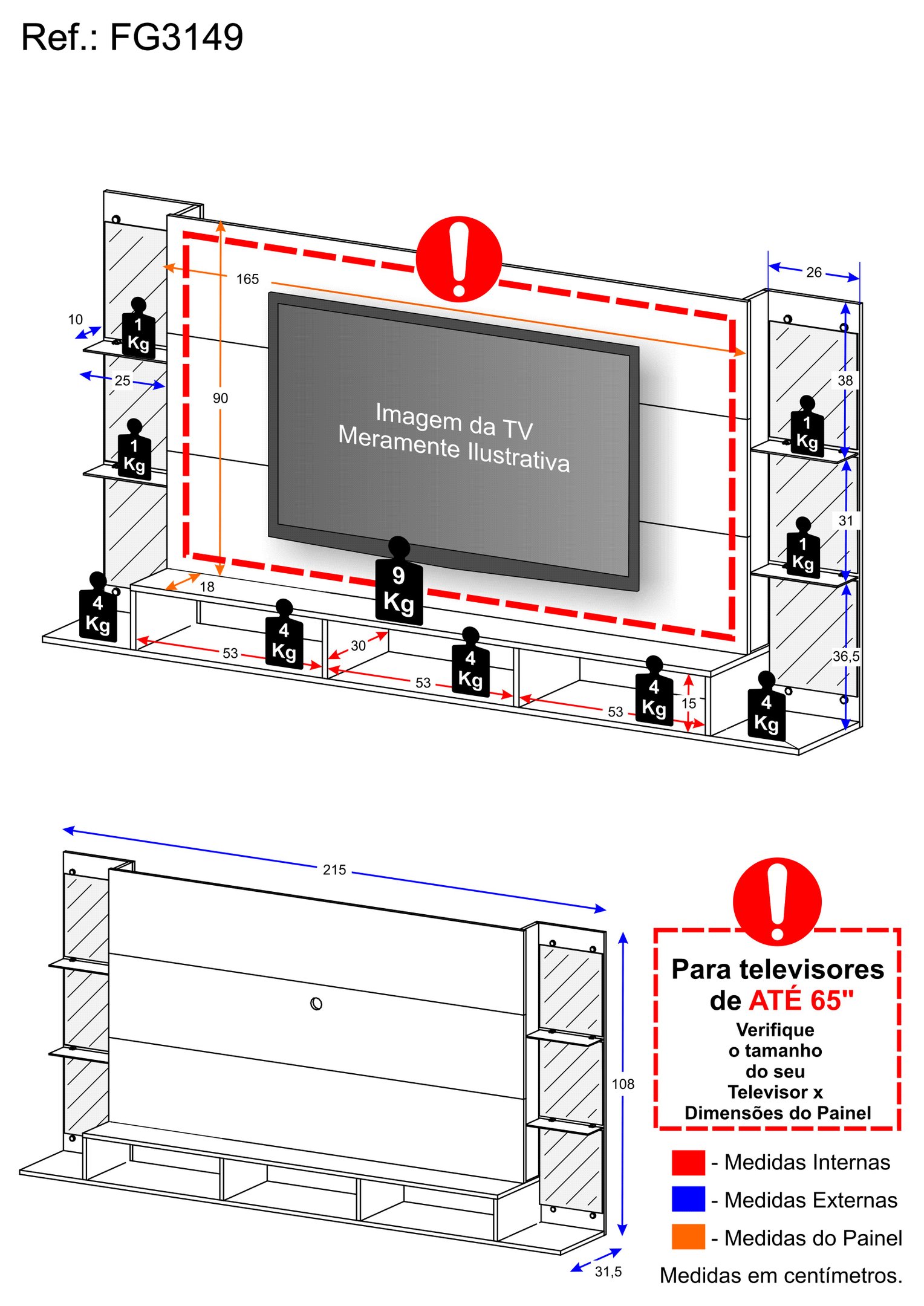 Painel com Espelho para Tv até 65" Multimóveis Nairóbi Plus Fg3149 Preto - 5