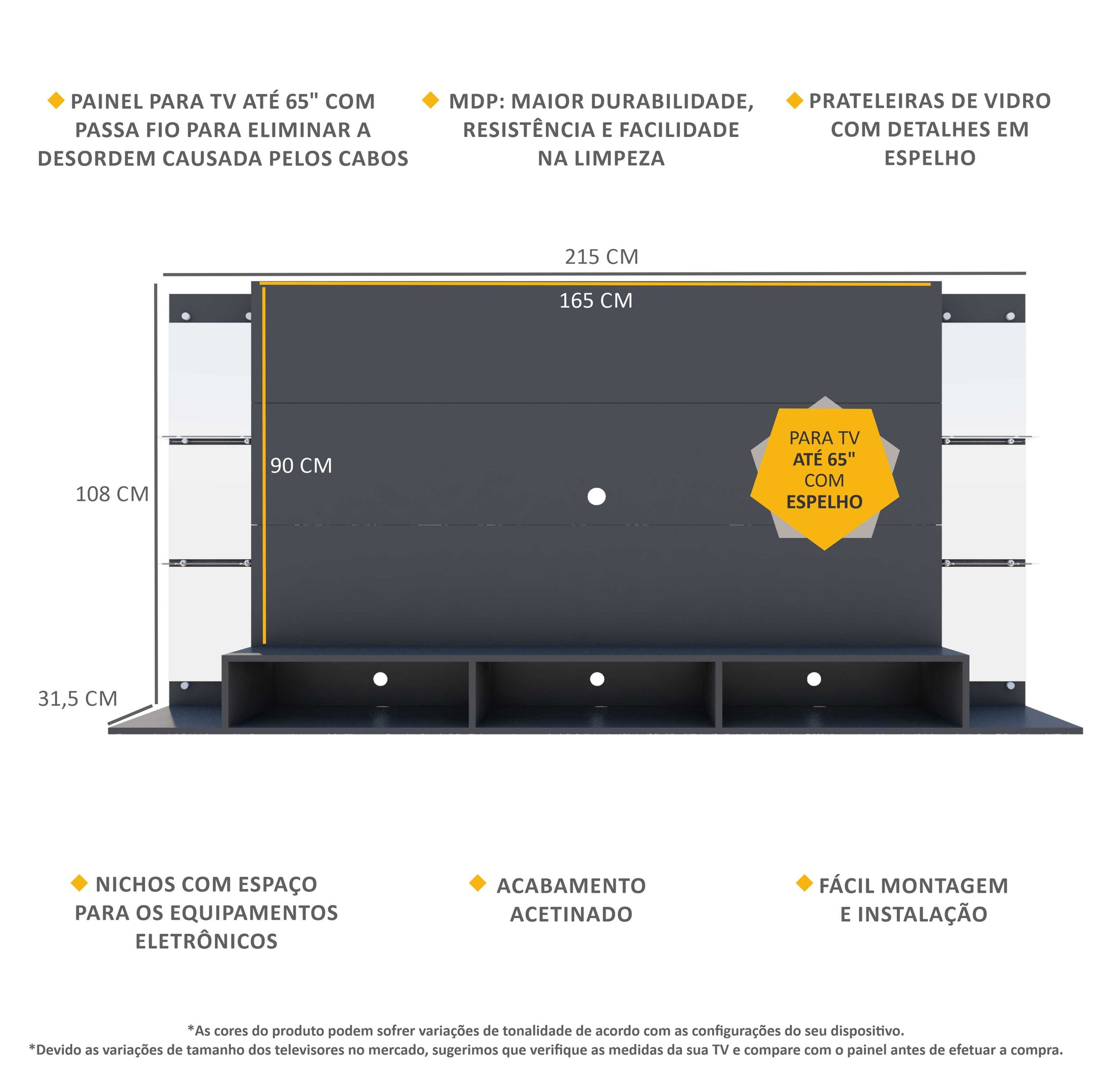 Painel com Espelho para Tv até 65" Multimóveis Nairóbi Plus Fg3149 Preto - 4