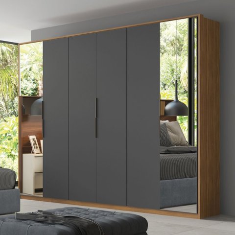 Guarda Roupa Casal Atrice 6 Portas com Espelho e 6 Gavetas Amêndola Touch Grafito Demartêz
