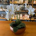 Ver imagem 1 de Arranjo Grande Centro de Mesa 3 Orquídeas Branca 3d Vaso Cobre Decore Fácil Shop