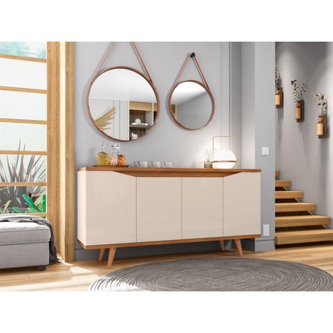 Aparador Buffet Grace 160cm 4 Portas Cedro com Offwhite - Rede Móveis
