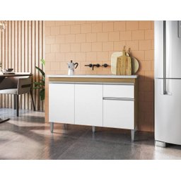 Balcão Gabinete de Pia Tatiane 120cm Amêndoa/branco S/tampo - Ajl Móveis - 1