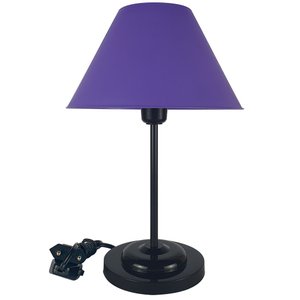 Abajur Slim Black´n Purple Luminária de Mesa Fino Quarto Sala – Base Preto Cúpula Lilás