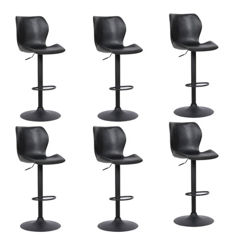 Kit 6 Banquetas Base em Aço Giratória Naboo com Regulagem de Altura Pu Preto - Gran Belo
