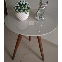 Mesa de Canto Tampo 60cm Off White com Vidro Pés 70cm - 2