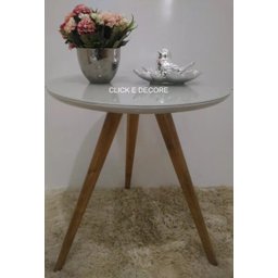 Mesa de Canto Tampo 60cm Off White com Vidro Pés 70cm - 4