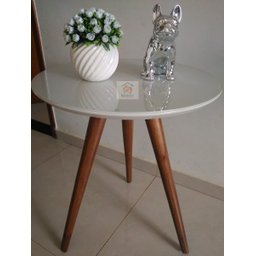 Mesa de Canto Tampo 50cm Cor Off White Vidro Pés 60cm - 6
