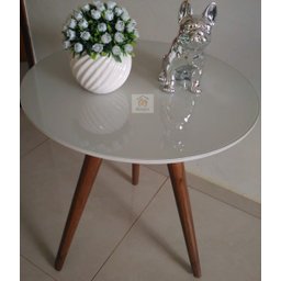 Mesa de Canto Tampo 50cm Cor Off White Vidro Pés 60cm - 3