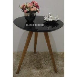 Mesa de Canto Tampo 40cm Cor Preta com Vidro Pés 60cm - 3