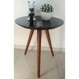 Mesa de Canto Tampo 40cm Cor Preta com Vidro Pés 60cm - 2