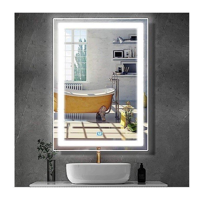 Espelho Jateado Iluminado com Led Frio e Touch 90x50cm Vertical