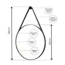 Espelho Redondo Decorativo Adnet Sala de Estar Salão de Beleza Luxo Preto - 2