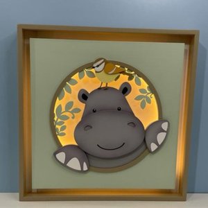 Quadro Caixa Charme Safari Hipopótamo - QDSF-04 BH BABY KIDS
