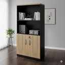 Ver imagem 1 de Armário Escritório Estante 80cm X 160cm 2 Portas Mac Pr F5 Cor:macadâmia com Preto