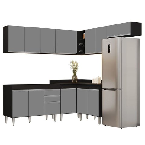 Armário de Cozinha Modulado de Canto 7 Peças Cp19 Balcão sem Tampo Preto/cinza - Lumil Lumil Móveis