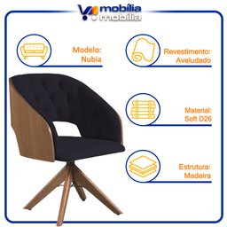 Poltrona Decorativa Giratória Giratória Núbia para Sala de Estar Veludo Preto - Mobília Mobília - 5