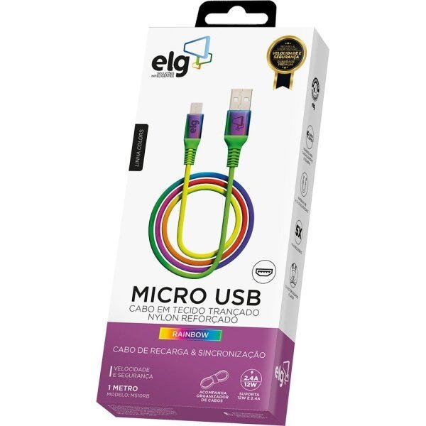 Cabo Micro Usb Rainbow para Recarga e Sincronização - Elg - 3