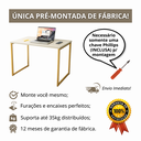 Ver imagem 3 de Mesa Escrivaninha Home Ofice Industrial 100% Mdf:branco-gold