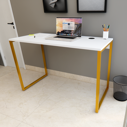 Mesa Escrivaninha Home Ofice Industrial 100% Mdf:branco-gold - 3