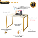 Ver imagem 2 de Mesa Escrivaninha Home Ofice Industrial 100% Mdf:branco-gold