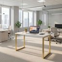 Ver imagem 1 de Mesa Escrivaninha Home Ofice Industrial 100% Mdf:branco-gold