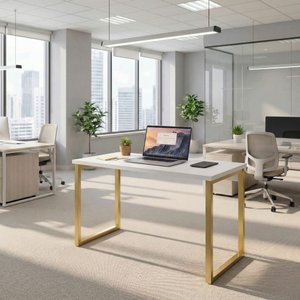 Mesa Escrivaninha Home Ofice Industrial 100% Mdf:branco-gold