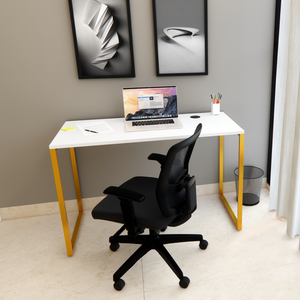 Mesa Escrivaninha Home Ofice Industrial 100% Mdf:branco-gold