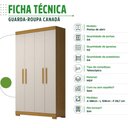 Ver imagem 7 de Guarda Roupa Solteiro Canadá 4 Portas 100% MDF Linhamobília ACP Móveis Cinamomo/Off White