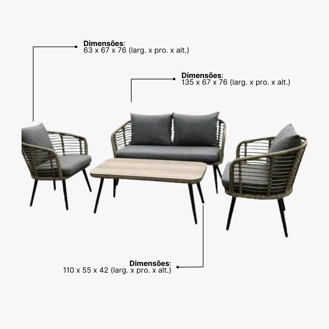 Conjunto de Àrea Externa Capri com 1 Sofá, 2 Poltronas 1 Mesa - Cinza - 2