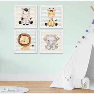 Quadro Bebê Menino Menina Safari Kit 4 Peças