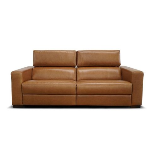 Sofá Nirol Reclinável Retrátil 2 Lugares Couro Kamel Pés em Madeira 224cm - 69559