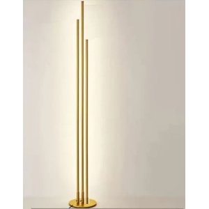 Luminária Chão Moderna Slim Linear Triplo Perfil Led Integrado Base Redonda 1,20m - Dourada