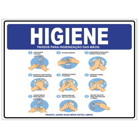 Placa Os 9 Passos da Higienização Das Mãos 20x30cm Tacolado 03 Unidades
