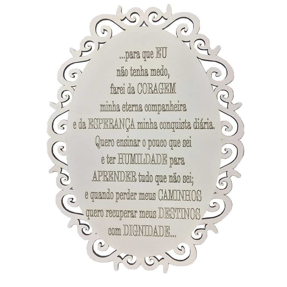Placa Decorativa Oração Coragem Com Arabesco 25x19 MDF 3mm Branco - D'Rossi DRossi