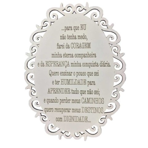 Placa Decorativa Oração Coragem Com Arabesco 25x19 MDF 3mm Branco - D’Rossi