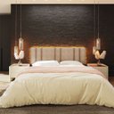 Ver imagem 2 de Cabeceira Estofada Iluminação Led Cama Casal King Size 200 Cm: Bouclé Bege