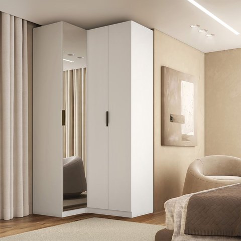 Guarda Roupa de Canto 3 Portas 1 Espelho Altezza Clean Belmax:branco
