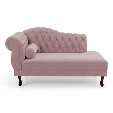 Divã Recamier Chaise Longue Lavínia 150cm Capitonê Pés de Madeira Veludo Rosé - Abmaza
