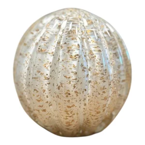 Esfera Murano Branca com Dourado - Tamanho G (12 X 12 Cm)