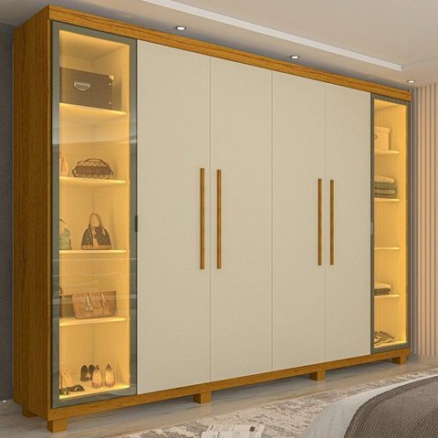 Guarda Roupa Casal Cumaru 6 Portas 2 Portas Reflecta com LED e Pés Yescasa